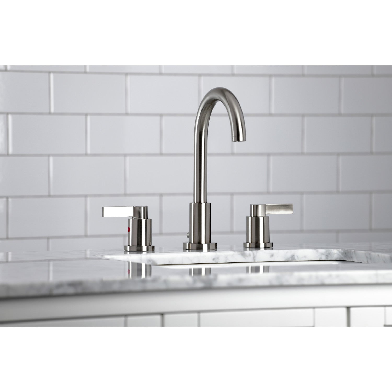 Kingston Sona FSC8928NDL - NuvoFusion Two-Handle 3-Hole Deck Mount Widespread Bathroom Faucet with Brass Pop-Up, Brushed Nickel — thumbnail 3